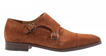 Van Bommel Raffa 01.06 H Mid-Brown Veloursleder Monk-Schnallenschuh.